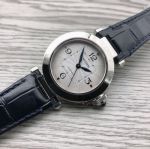 Cartier Classic  PASHA DE CARTIER Stainless Steel White Dial Black Leather Replica Watch